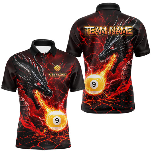 Maxcorners Custom Dragon 9 Ball Pool Fire Billiard Shirts For Men, Red Billiard Team Jersey Polo & 1/4 Zip LM2806