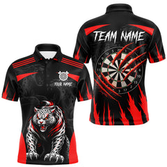 Maxcorners Black And Red Custom Leopard Darts Shirt For Men, Darts Team Jersey Polo & Quarter Zip TU2912
