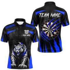 Maxcorners Black And Blue Custom Leopard Darts Shirt For Men, Darts Team Jersey Polo & Quarter Zip TU2912