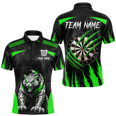 Maxcorners Black And Green Custom Leopard Darts Shirt For Men, Darts Team Jersey Polo & Quarter Zip TU2912