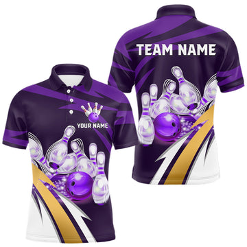 Maxcorners Personalized Purple Strike Ball Bowling Shirt For Men Custom Team Bowling Jersey Polo & 1/4 Zip