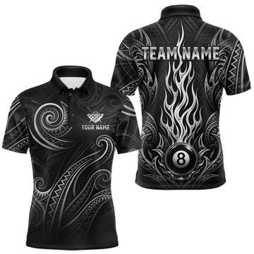 Maxcorners Personalized Flame 8 Ball Pool Tribal Billiard Shirts For Men, Billiard Team Jersey Polo & 1/4 Zip LM0106