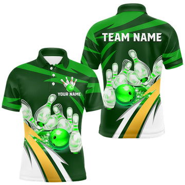 Maxcorners Personalized Green Strike Ball Bowling Shirt For Men Custom Team Bowling Jersey Polo & 1/4 Zip LM0208