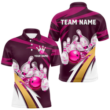 Maxcorners Personalized Pink Strike Ball Bowling Shirt For Men Custom Team Bowling Jersey Polo & 1/4 Zip LM0208