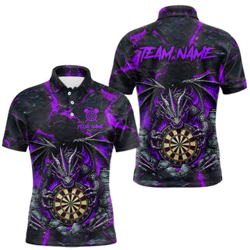 Maxcorners Black And Purple Fire Flame Dragon Darts Shirts For Men Custom Darts League Team Jersey LM0208