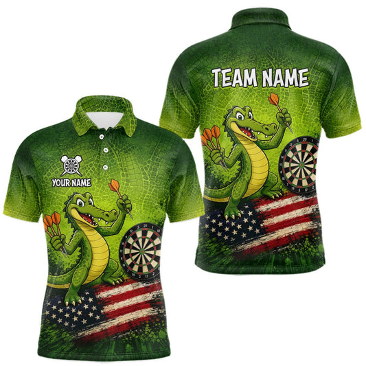 Maxcorners Green Funny Alligator US Flag Darts Shirt For Men Custom Darts Team Jersey Personalized Darts Gift LM0409