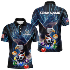 Maxcorners Blue 8 Ball US Flag Eagle Lightning Billiard Shirt For Men Custom Pool Team Jersey Polo & 1/4 Zip TU0212