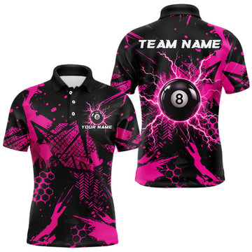 Maxcorners Pink And Black Grunge Lightning 8 Ball Pool Jersey For Men Custom Billiard League Team Shirts