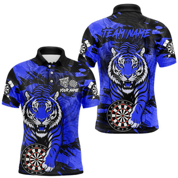 Maxcorners Personalized Blue Dartboard Tiger Darts Shirt For Men Custom Darts Jersey Team Polo & 1/4 Zip