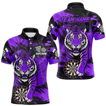 Maxcorners Personalized Purple Dartboard Tiger Darts Shirt For Men Custom Darts Jersey Team Polo & 1/4 Zip