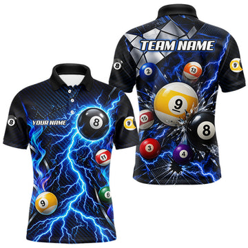 Maxcorners Blue Lightning Thunder 8 Ball & 9 Ball Pool Shirts For Men Custom Billiard League Team Jersey