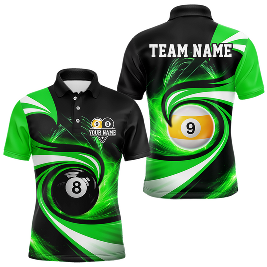 Maxcorners Black And Green 8 Ball & 9 Ball Billiard Shirt For Men Custom Pool Jersey Team Polo, 1/4 Zip LM0607