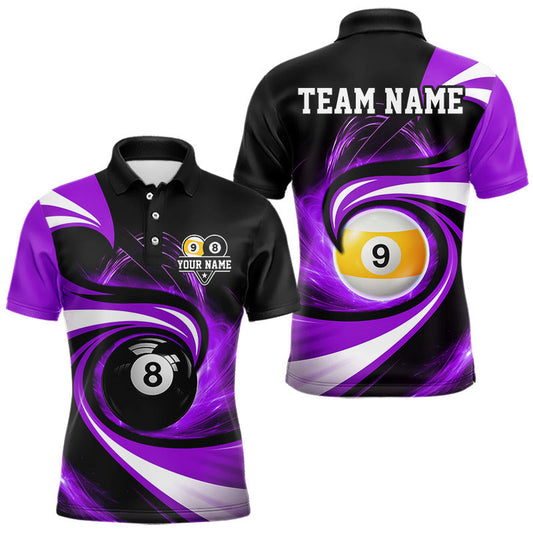 Maxcorners Black And Purple 8 Ball & 9 Ball Billiard Shirt For Men Custom Pool Jersey Team Polo, 1/4 Zip LM0607
