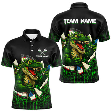 Maxcorners Black And Green Funny Sauropod Darts Shirt For Men Custom Darts Jersey Team Polo & 1/4 Zip
