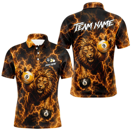 Maxcorners Custom Yellow Lightning Lion 8 Ball & 9 Ball Billiard Shirts For Men, Pool Jersey Polo & 1/4 Zip