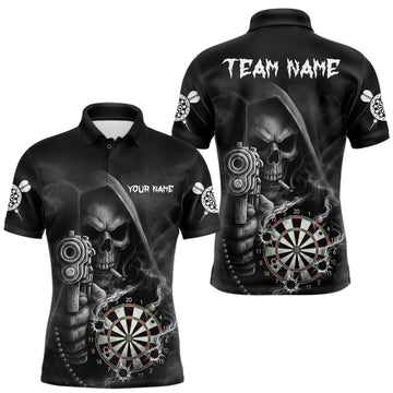 Maxcorners Funny Grim Reaper Smoke Darts Shirt For Men Custom Darts Jersey Team Polo & 1/4 Zip LM1501