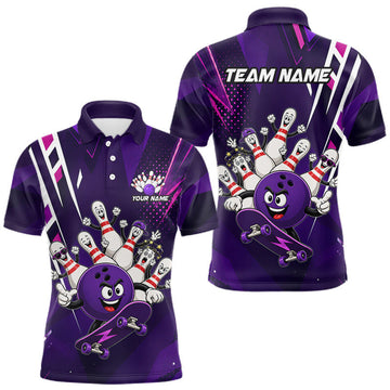 Maxcorners Personalized Purple Funny Skateboarding Bowling Ball Shirt For Men Custom Bowling Team Jersey