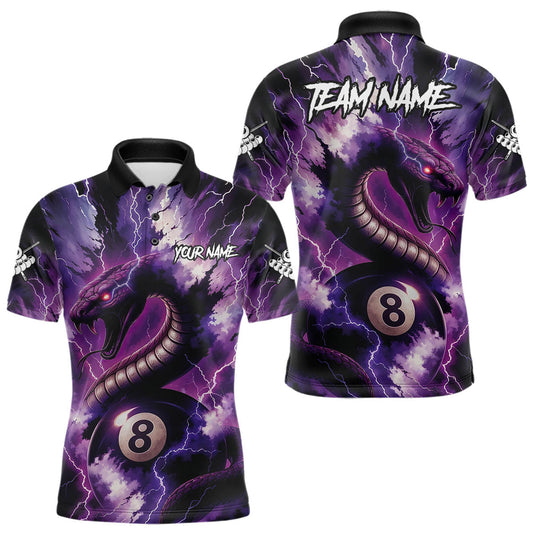 Maxcorners Purple Thunder Lightning Cobra Snake 8 Ball Billiard Shirt For Men Custom Pool Team League Jersey LM1903