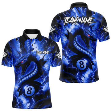 Maxcorners Blue 8 Ball Thunder Lightning Cobra Snake Billiard Shirt For Men Custom Billiard League Pool Jersey LM1903