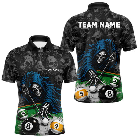 Maxcorners Personalized Funny Grim Reaper Skull 8 Ball 9 Ball Billiard Shirt For Men, Pool Team Jersey