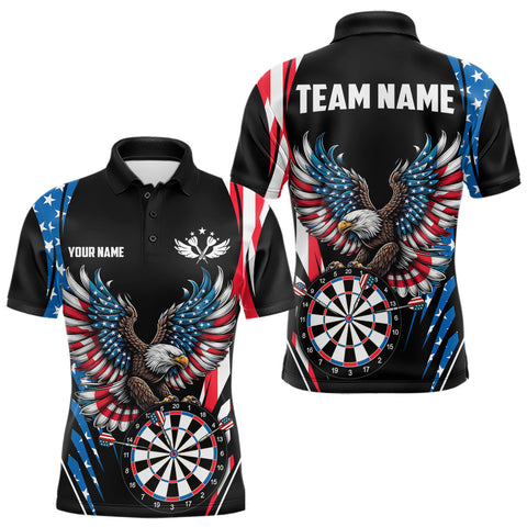 Maxcorners Personalized American Flag Eagle Patriotic Darts Shirt For Men Custom Darts Jersey Polo & 1/4 Zip MT2009