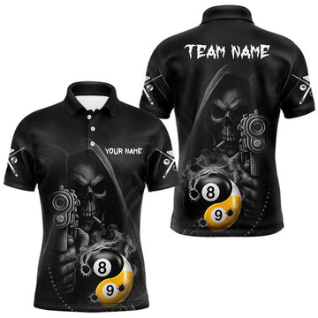 Maxcorners Grim Reaper 8 Ball & 9 Ball Yin-Yang Smoke Black Billiard Shirt For Men Custom Pool Team Jersey LM2607