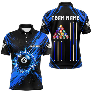 Maxcorners Personalized Black And Blue 8 Ball Billiard Pool Shirts For Men Custom Billiard League Team Jersey LM2709