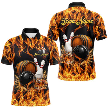 Maxcorners Personalized Bourbon Fire Flame Bowling Shirt For Men Custom Bowling Jersey Team Polo & 1/4 Zip LM2709