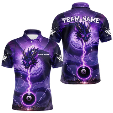 Maxcorners Purple 8 Ball Lightning Dragon Billiard Jersey For Men Custom Pool Team Shirt Polo & 1/4 Zip LM2603