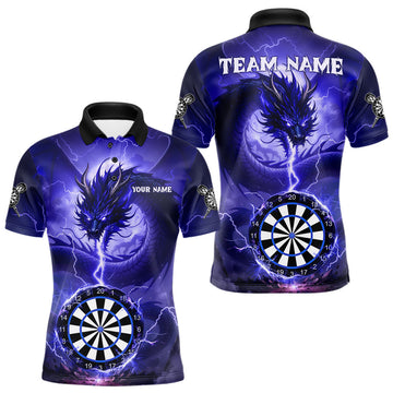 Maxcorners Blue Dartboard Lightning Dragon Mens Darts Shirt Custom Darts Jersey Team Polo & 1/4 Zip LM2603