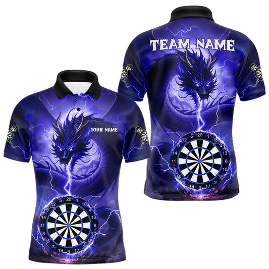Maxcorners Blue Dartboard Lightning Dragon Mens Darts Shirt Custom Darts Jersey Team Polo & 1/4 Zip LM2603