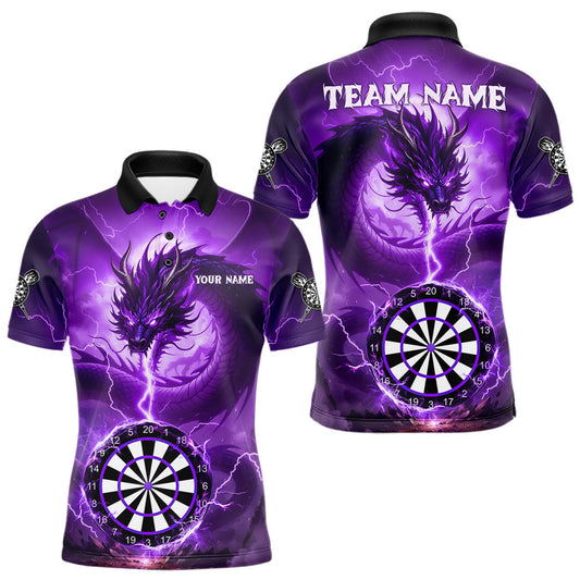 Maxcorners Purple Dartboard Lightning Dragon Mens Darts Shirt Custom Darts Jersey Team Polo & 1/4 Zip LM2603
