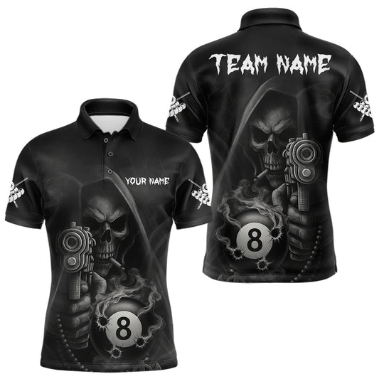 Maxcorners Funny Grim Reaper 8 Ball Smoke Billiard Shirt For Men Custom Pool Jersey, Billiard Team Shirt LM1903