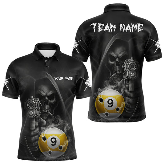 Maxcorners Funny Grim Reaper 9 Ball Smoke Billiard Shirt For Men Custom Pool Jersey, Billiard Team Shirt LM1903