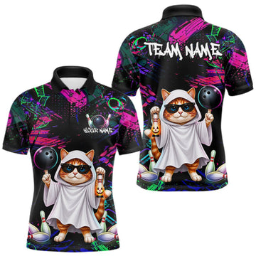 Maxcorners Personalized Funny Cat Graffiti Bowling Jersey For Men Custom Halloween Bowling Team Shirts LM0409