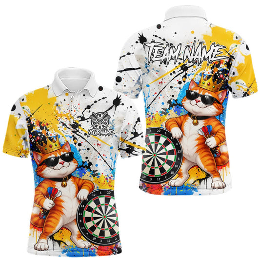 Maxcorners Funny Cat Colorful Darts Shirt For Men Custom Darts Jersey Team Polo & 1/4 Zip, Darts Gifts LM2709