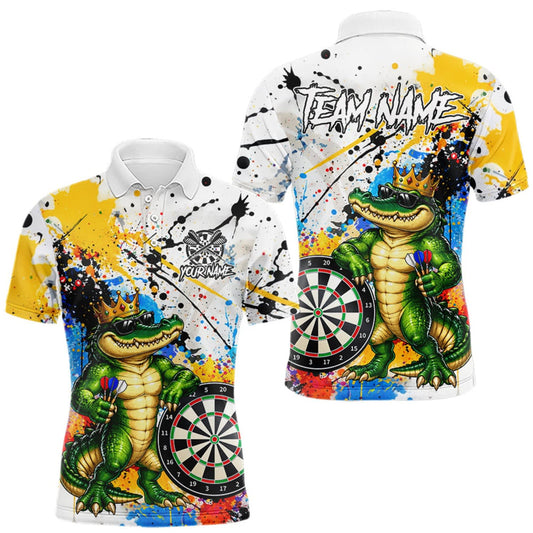 Maxcorners Funny Alligator Colorful Darts Shirt For Men Custom Darts Jersey Team Polo & 1/4 Zip, Darts Gifts LM2709