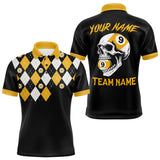 Maxcorners Personalized 9 Ball Skull Argyle Pattern Men's Billiard Shirts, 9 Ball Team Shirts Billiard Jersey TU2710