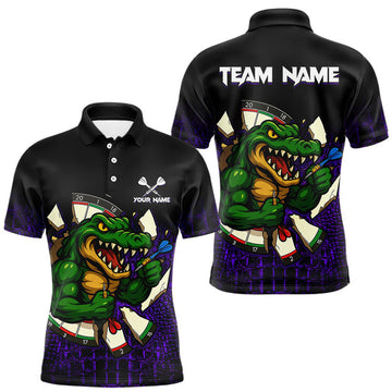 Maxcorners Black And Purple Funny Alligator Darts Shirt For Men Custom Darts Jersey Team Polo & 1/4 Zip LM0208