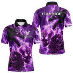 Maxcorners Personalized Purple Flaming Dragon And Skull Darts Shirt For Men Custom 3D Fire Darts Team Jersey TU0710
