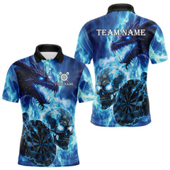 Maxcorners Personalized Blue Flaming Dragon And Skull Darts Shirt For Men Custom 3D Fire Darts Team Jersey TU0710