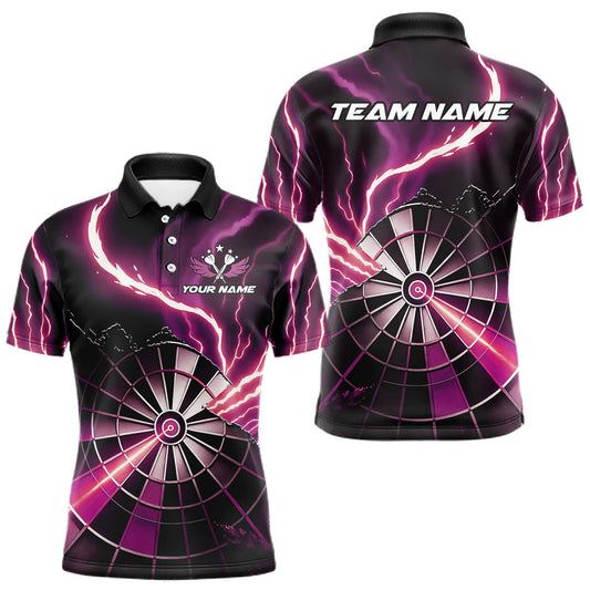 Maxcorners Personalized Pink Lightning Mens Dart Shirts Custom Glowing Darts Team Jersey Polo & 1/4 Zip LM2603