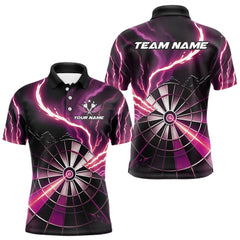 Maxcorners Personalized Pink Lightning Mens Dart Shirts Custom Glowing Darts Team Jersey Polo & 1/4 Zip TU0411