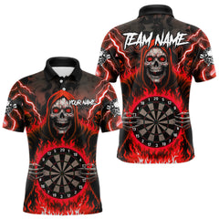 Maxcorners Red Grim Reaper Thunder Lightning Mens Dart Shirts Custom Flame Dart Jerseys Team Polo & 1/4 Zip LM0611
