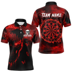 Maxcorners Black And Red Grunge Skull Butterflies Darts Shirt For Men Custom Darts Jersey Team Polo & 1/4 Zip MT1110
