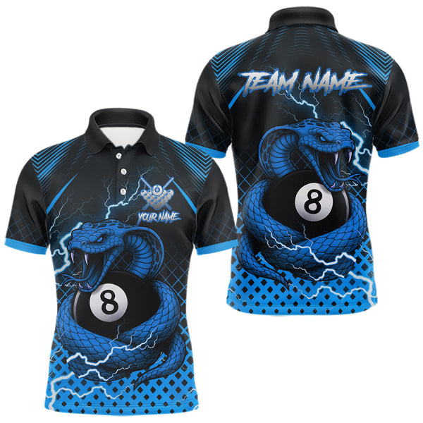 Maxcorners Personalized Blue 8 Ball Lightning Cobra Snake Men's Billiards Shirts Custom Pool Team Jerseys MT0811