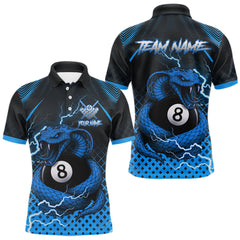 Maxcorners Personalized Blue 8 Ball Lightning Cobra Snake Men's Billiards Shirts Custom Pool Team Jerseys MT0811