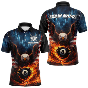 Maxcorners American Flag Eagle 8 Ball Flame Billiard Shirt For Men Custom Patriotic Pool Jersey Polo, 1/4 Zip
