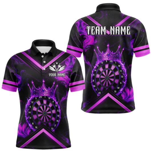 Maxcorners Black And Purple Dartboard Crown Darts Shirt For Men Custom Dart Jerseys Team Polo & 1/4 Zip LM2709