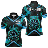 Maxcorners Black And Turquoise Dartboard Crown Darts Shirt For Men Custom Dart Jerseys Team Polo & 1/4 Zip TU1711